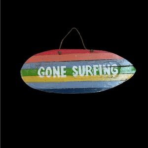Colorful 'Gone Surfing' Wooden Sign